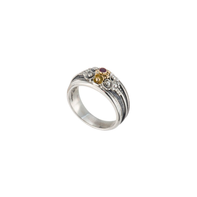 Kassandra flower ring in 18K and Sterling Silver with ruby - Image 3