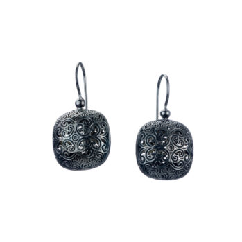 Kallisto cushion Earrings in Black plated silver 925