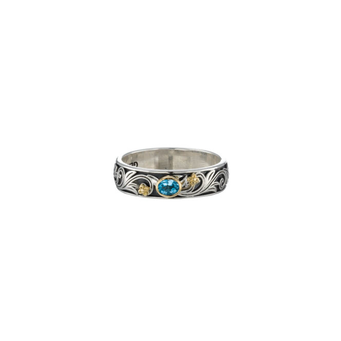 Floral band ring in 18K Gold and Sterling Silver with Gemstone - Image 3