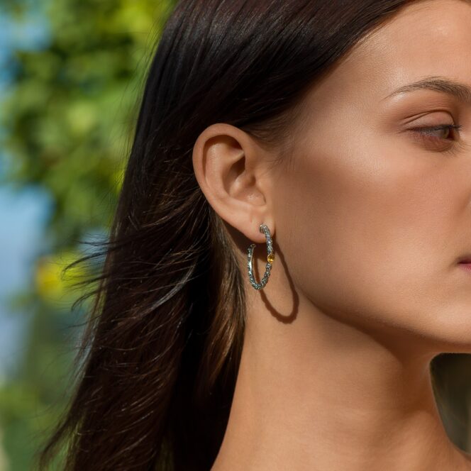 Eve Earrings in Sterling Silver with 18K Gold and Gemstones - Image 2