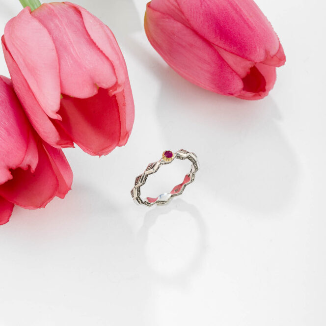 Band ring in sterling silver with 18K Gold and Gemstone - Image 2