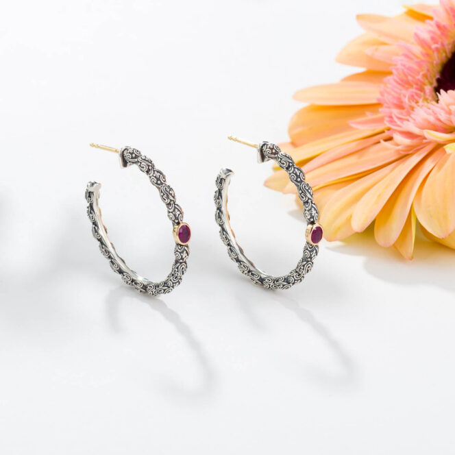 Eve Earrings in Sterling Silver with 18K Gold and Gemstones