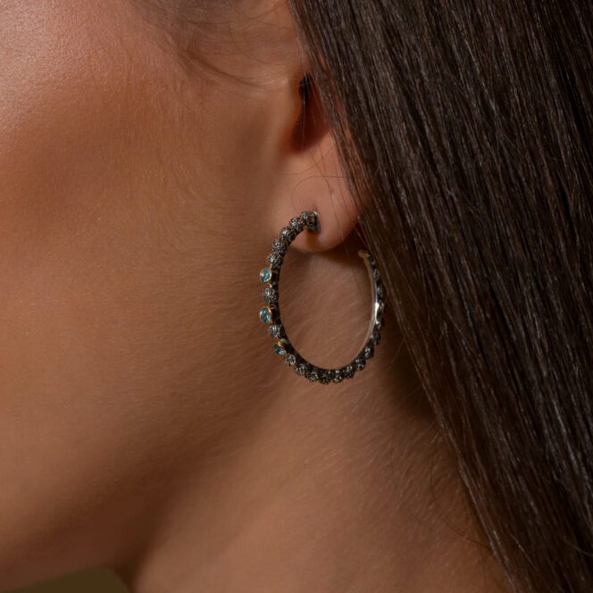 Eve hoops Earrings in 18K Gold and Sterling silver with Gemstones - Image 4