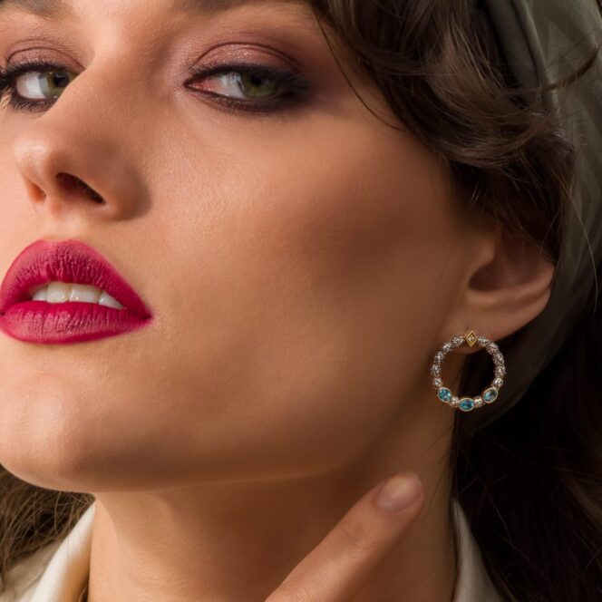 Eve stud cycle earrings in 18K Gold Sterling silver and Gemstones - Image 3