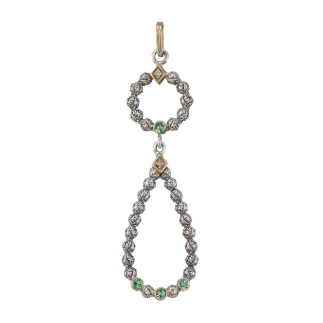 Eden's Garden Double pendant in 18K Gold and Sterling Silver with Gemstones