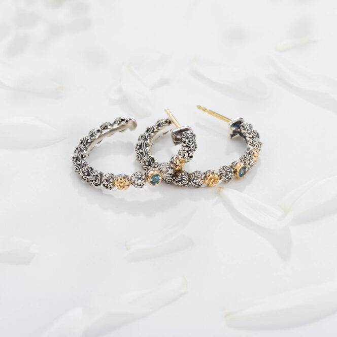 Eve hoops Earrings in 18K Gold and Sterling silver with Gemstones - Image 2