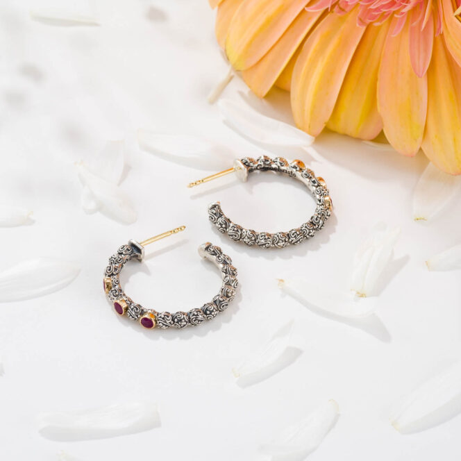 Eve hoops Earrings in 18K Gold and Sterling silver with Gemstones - Image 3