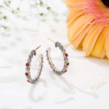 Eve hoops Earrings in 18K Gold and Sterling silver with Gemstones