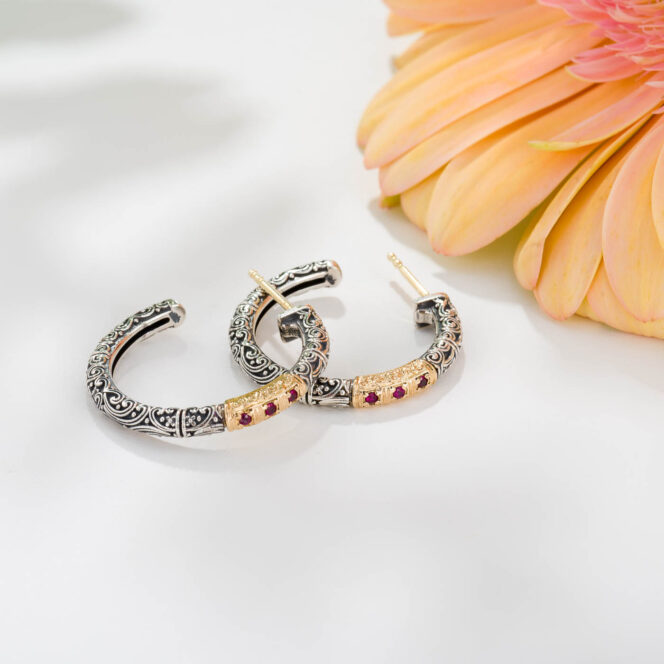 Eve hoops Earrings in 18K Gold and Sterling silver with Gemstones