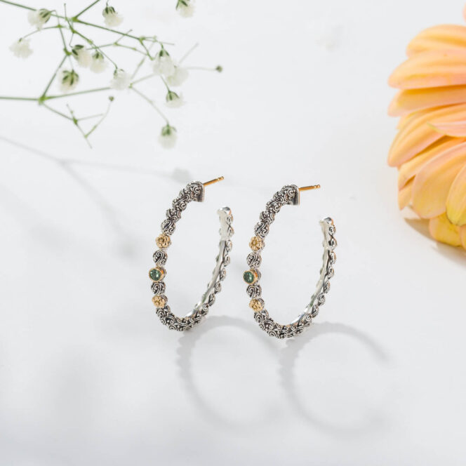 Eve hoops Earrings in 18K Gold and Sterling silver with Gemstones