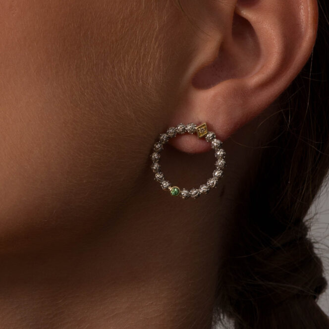 Eve stud circle earrings in 18K Gold and sterling silver with Gemstones