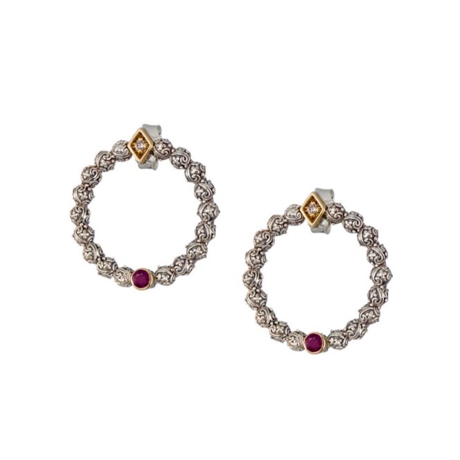 Eve stud circle earrings in 18K Gold and sterling silver with Gemstones - Image 2