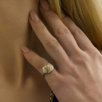 Mediterranean square pinky ring in 18K Gold and sterling silver