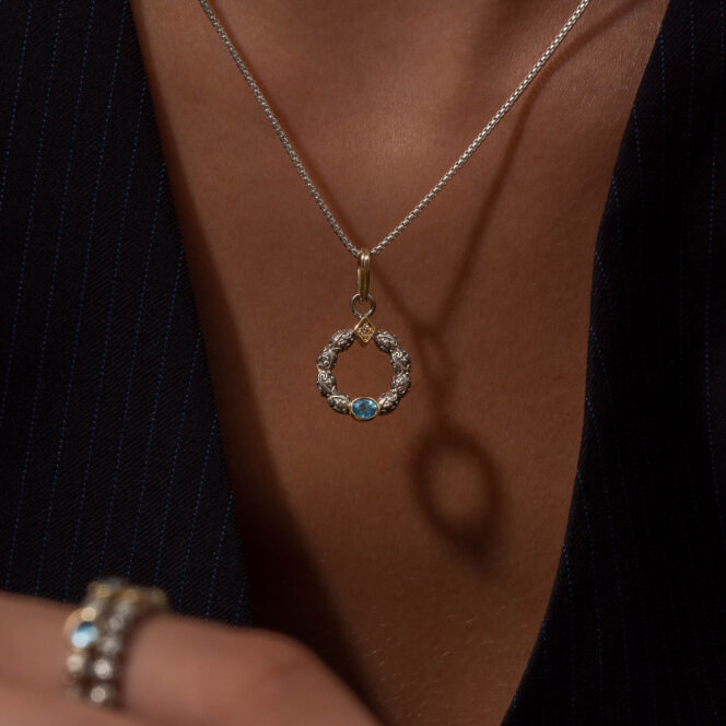 Eve cycle pendant in 18K Gold Sterling silver and Gemstones - Image 2