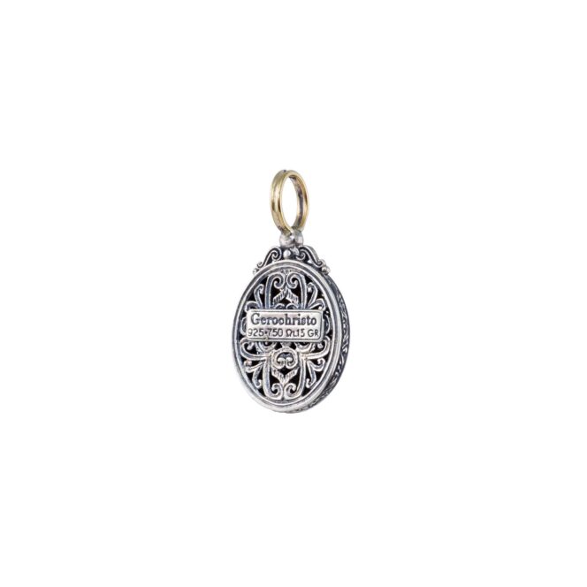 Mediterranean oval pendant in 18K Gold and  Sterling silver with ruby - Image 2