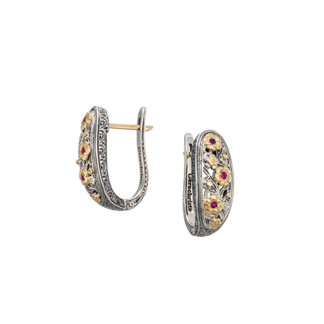 Half hoop Harmony earrings in 18K Gold and sterling silver with rubies - Image 2