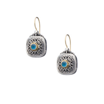 Mediterranean small square earrings in 18K Gold and sterling silver with aqua spinel