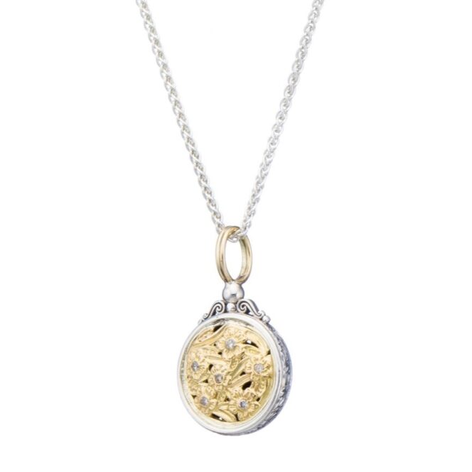Harmony round pendant in 18K Gold and Sterling silver with brown diamonds - Image 2
