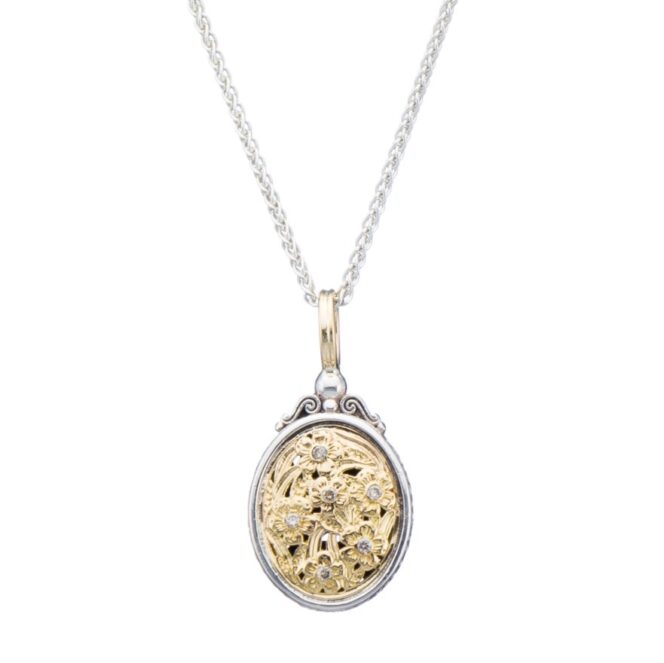 Harmony Oval Pendant in 18K Gold and Sterling Silver with Brown Diamonds