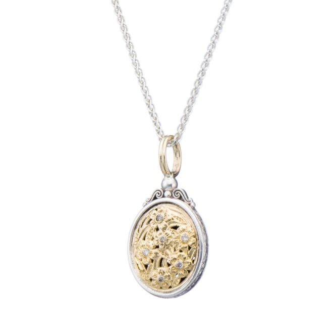 Harmony Oval Pendant in 18K Gold and Sterling Silver with Brown Diamonds - Image 2