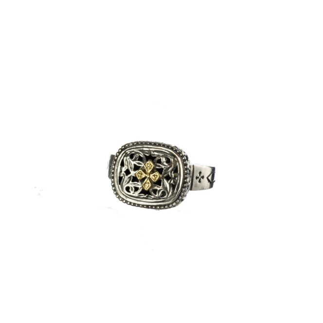 Garden shadows cushion Ring in 18K Gold and sterling silver