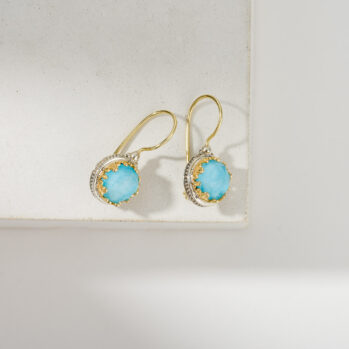 Aegean colors round earrings in 18K Gold and Sterling Silver with doublet stone