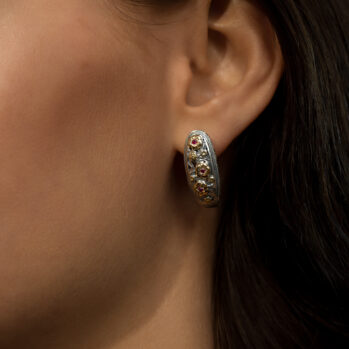 Half hoop Harmony earrings in 18K Gold and sterling silver with rubies