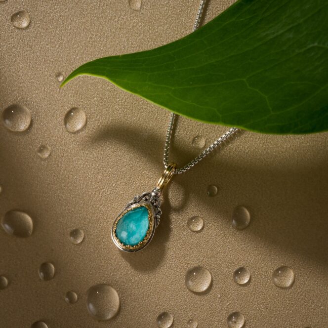 Imperial small Drop Pendant in 18K Gold and Sterling silver with Doublet Gemstone - Image 3