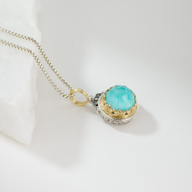 Imperial medium Round Pendant in 18K Gold and sterling silver with Doublet Gemstone