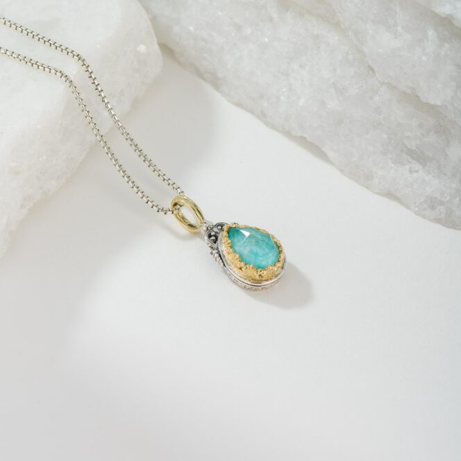 Imperial small Drop Pendant in 18K Gold and Sterling silver with Doublet Gemstone - Image 2