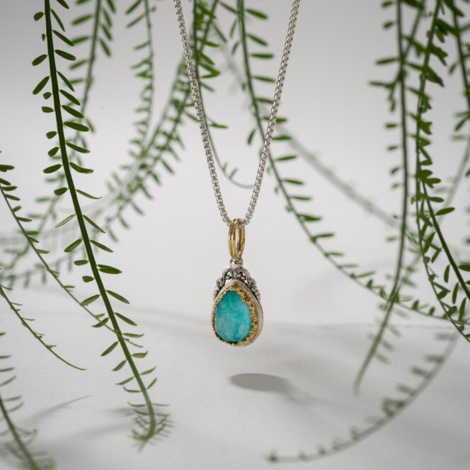 Imperial small Drop Pendant in 18K Gold and Sterling silver with Doublet Gemstone - Image 4