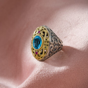 Santorini ring in 18K Gold and Sterling Silver with blue topaz
