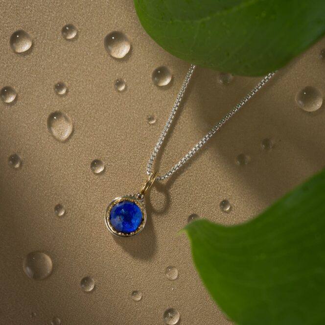 Aegean Colors small Round Pendant in 18K Gold and Sterling Silver with Doublet Stone