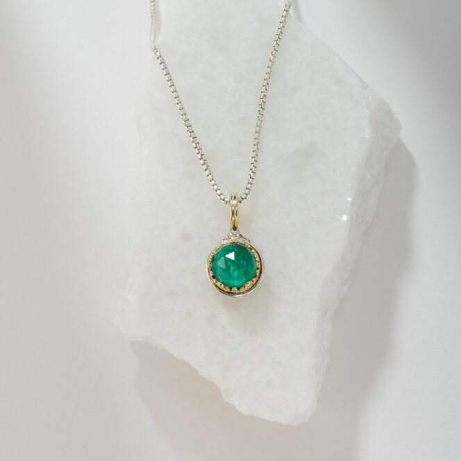 Aegean Colors small Round Pendant in 18K Gold and Sterling Silver with Doublet Stone - Image 2