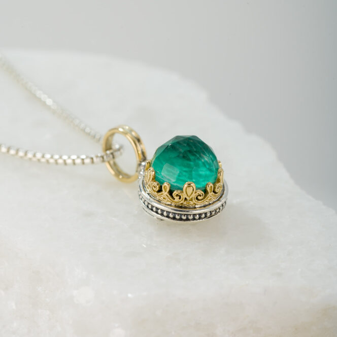 Aegean Colors small Round Pendant in 18K Gold and Sterling Silver with Doublet Stone - Image 4