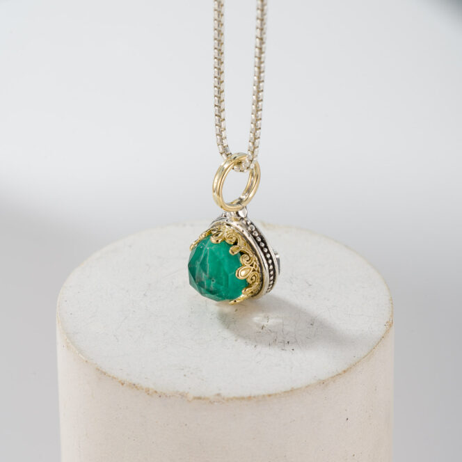 Aegean Colors small Round Pendant in 18K Gold and Sterling Silver with Doublet Stone - Image 3