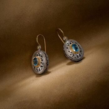 Garden Shadows medium Oval Earrings in 18K Gold and Sterling Silver with Blue Topaz