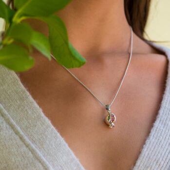 Pomegranate Pendant in 18K Gold and Sterling Silver with Rubies
