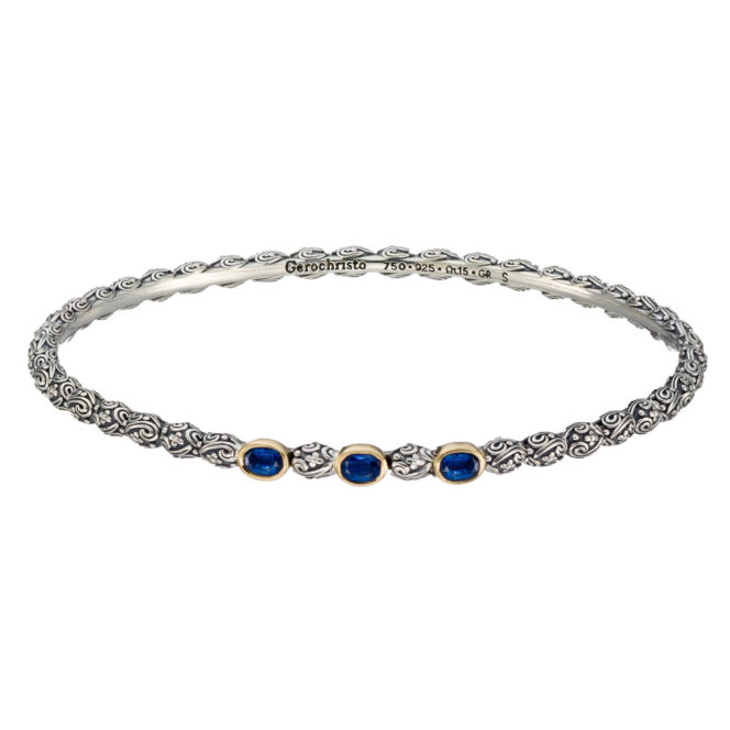 Eden's Garden Bangle Bracelet with 3 Gemstones in 18K Gold and Sterling Silver - Image 3