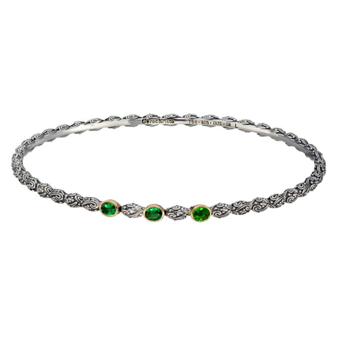 Eden's Garden Bangle Bracelet with 3 Gemstones in 18K Gold and Sterling Silver