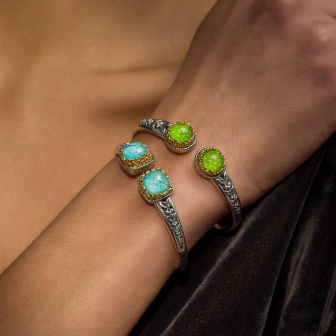 Dione Square Bracelet in Sterling Silver with Gold Plated parts and Doublet Stone - Image 2