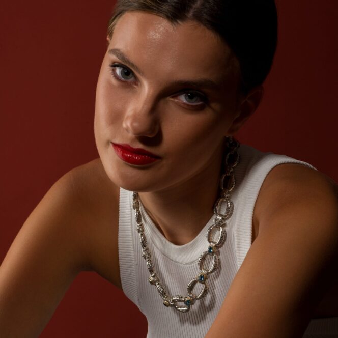 Garden Shadows Necklace in 18K Gold and sterling silver with Blue Topaz - Image 3