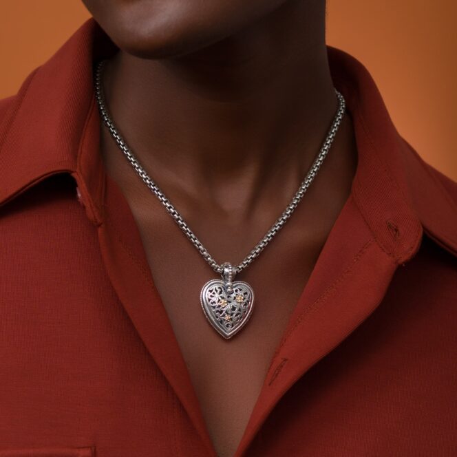 Garden Shadows medium Heart pendant in 18K Gold and Sterling Silver - Image 2