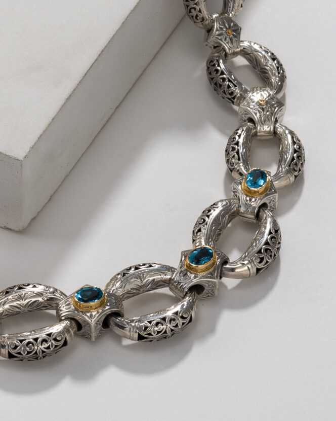 Garden Shadows Necklace in 18K Gold and sterling silver with Blue Topaz - Image 6