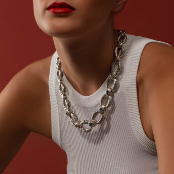 Garden Shadows Necklace in 18K Gold and sterling silver with Blue Topaz