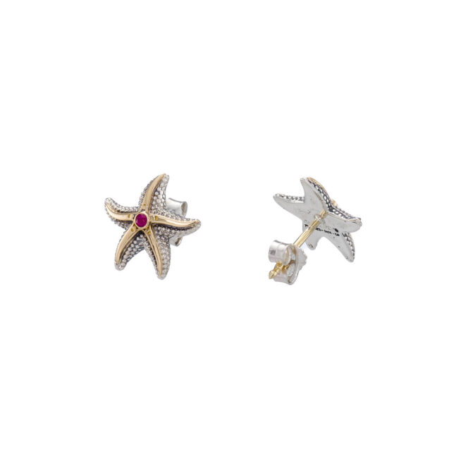 Starfish Earrings in 18K Gold and Sterling Silver with precious stones - Image 7