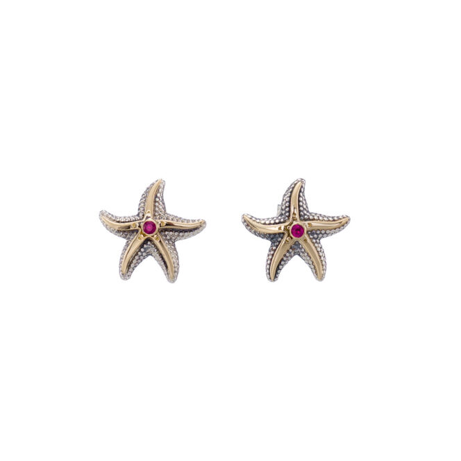 Starfish Earrings in 18K Gold and Sterling Silver with precious stones - Image 5