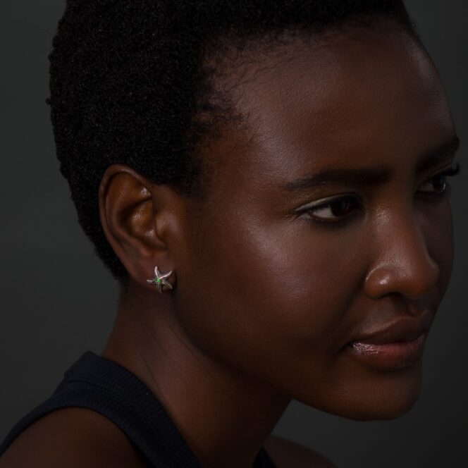 Starfish Earrings in 18K Gold and Sterling Silver with precious stones - Image 2