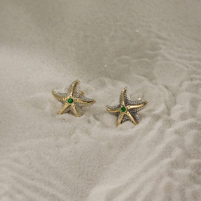 Starfish Earrings in 18K Gold and Sterling Silver with precious stones - Image 3