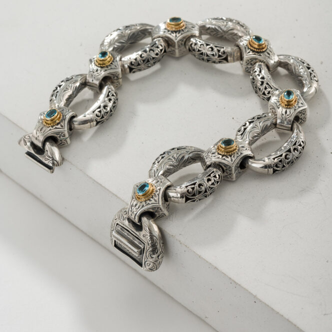 Garden Shadows Link Bracelet in 18K Gold and Sterling Silver with Blue Topaz - Image 3